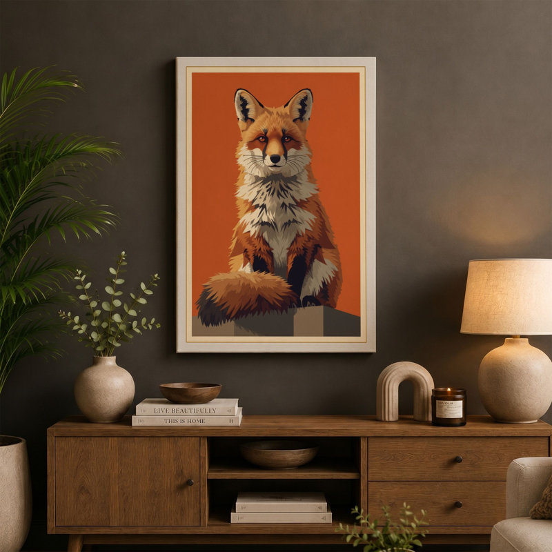 Portrait Fox Modern - Wrapped Canvas, 36x24 - 91.4 x 61.0 cm, Teal Border