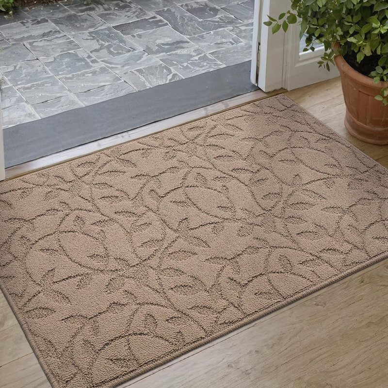 Tapis d'entrée antidérapant Floral, L 32 po x L 48 po, Gris foncé