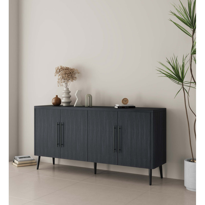 Buffet cannelé gris anthracite de 65 po Jodie, Gris anthracite