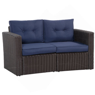 Outsunny 2 Piece Patio Wicker Corner Sofa Set, Outdoor PE Rattan Furniture, With Curved Armrests And Padded Cushions For Balcony, Garden, Or Lawn, Lawn