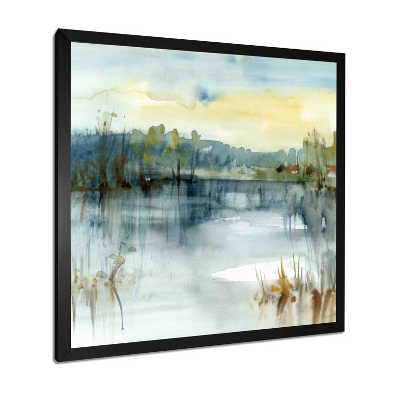 Illustration de paysage de lac d'été - décoration murale sur toile Lake House, H 36 po x l 36 po, Impression encadrée, Noir
