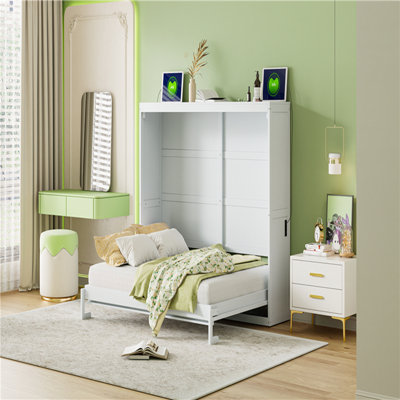 Grand lit escamotable mural, peu encombrant et confortable avec des lattes flexibles et une fabrication durable