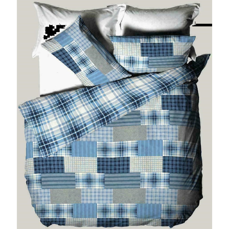 Cotton Bedding, Denim Blue, Double Duvet Cover + 2 Standard Pillowcases