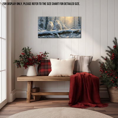 «Natural Wildlife Dougan - Art mural en toile chouette des neiges luminescente, décoration murale en toile pour salon Atmosphère calme, scène enneigée, cadre en toile de pin, 12 po x 24 po
