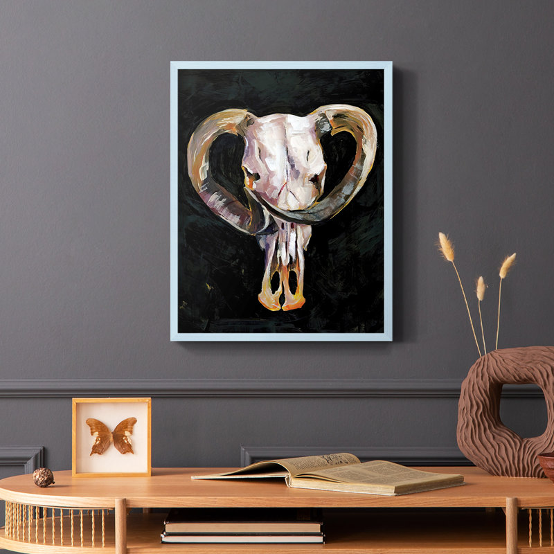 Horned Skull II, reproduction encadrée - bois massif, Bleu, H 10 po x l 8 po