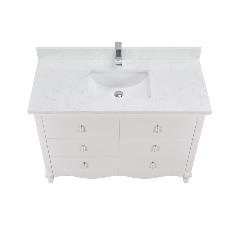 48" Solid Wood Sink Vanity  With 1' Artificial Stone Top, Dreamy White