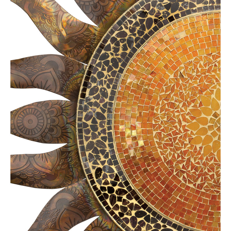36 Inch Sun Metal Outdoor Wall Decor with Multi Color Weather Resistant Finish for Indoor and Outdoor Home Accent - Gold