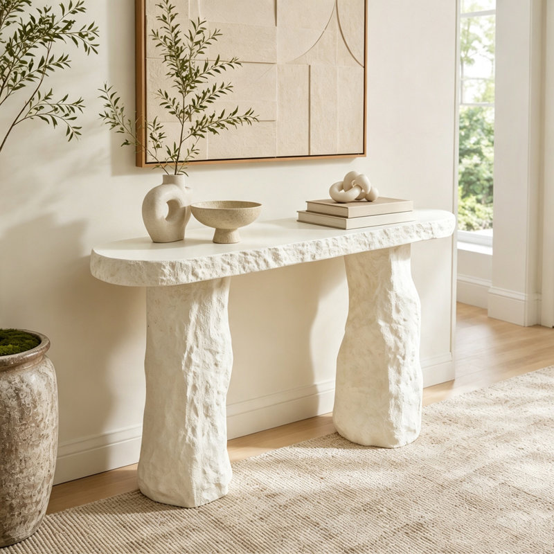 Modern Console Table with Matte Rocks & Irregular Legs