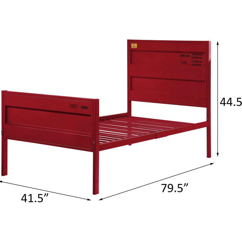 Lit plateforme simple rouge avec éléments de métal industriels et serrure avec tête de lit moderne Allure, Rouge
