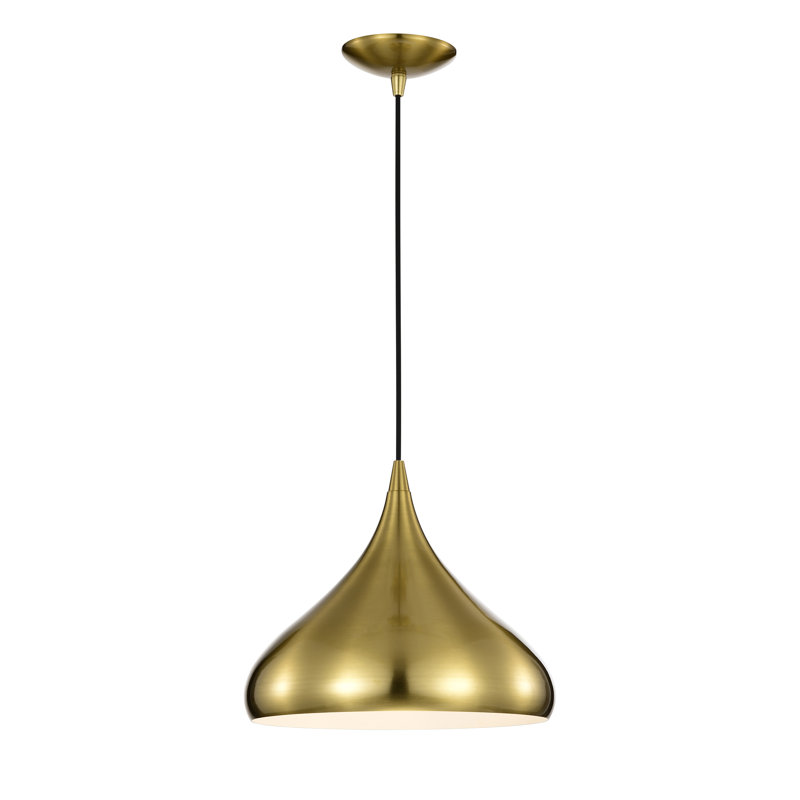 1-light 12 In. Single Pendant With Teardrop Metal Shade, Gold