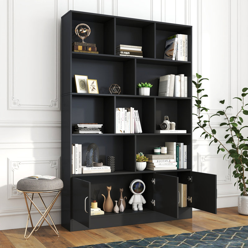 Bibliothèque haute avec 10 cubes et 3 portes, rangement moderne à 4 niveaux