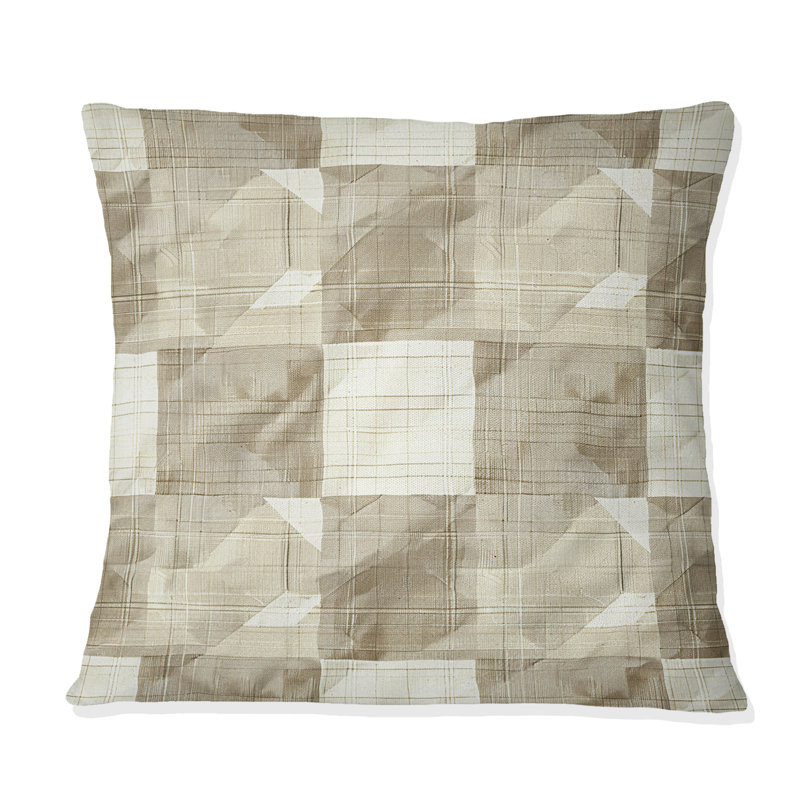 Coussin Beige blanc à motif vichy II - traditionnel, H 18 po x l 18 po