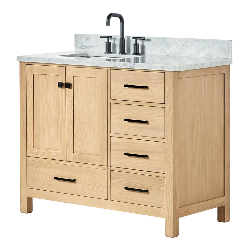 Ensemble de meuble-lavabo simple 43 po Flynt, Left, Forme rectangulaire, Chêne / noir mat