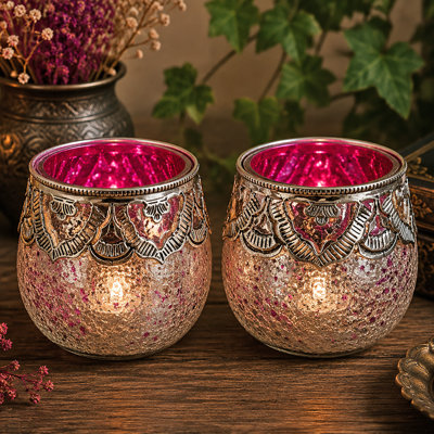 2 Piece Glass Tabletop Votive Holder Set