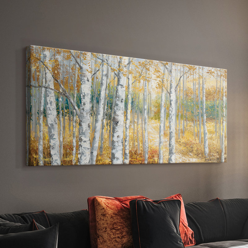 Birch Path II - Toile tendue avec châssis - Prêt à accrocher, H 20 po x l 40 po