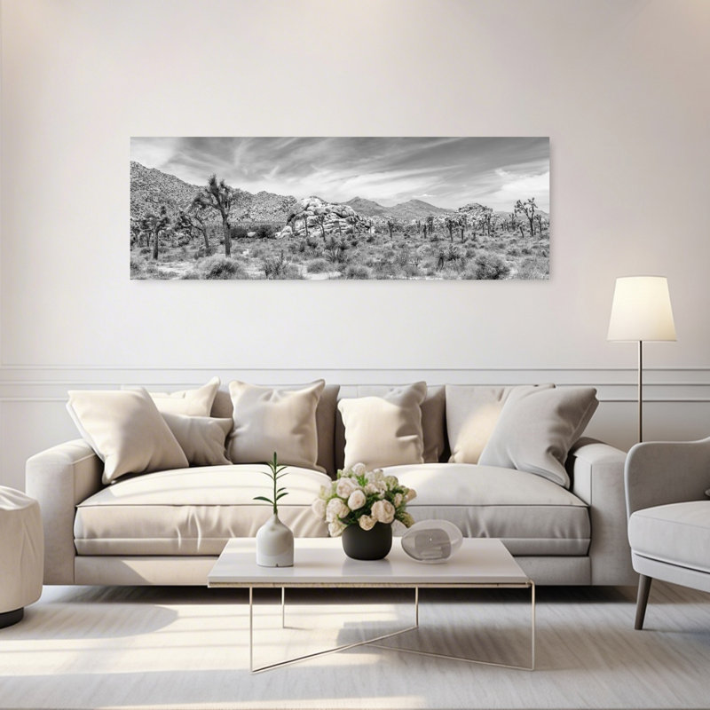 Joshua Tree Desert, paysage abstrait contemporain, montagne, art mural, H 20 po x l 60 po