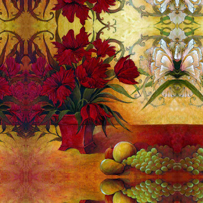 " Red Pottery Bouquet " Painting Print
