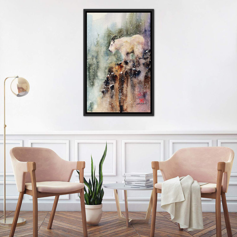 «Mountain Goat» - reproduction, H 18 po x l 26 po x P 1,5 po, Cadre noir vieilli