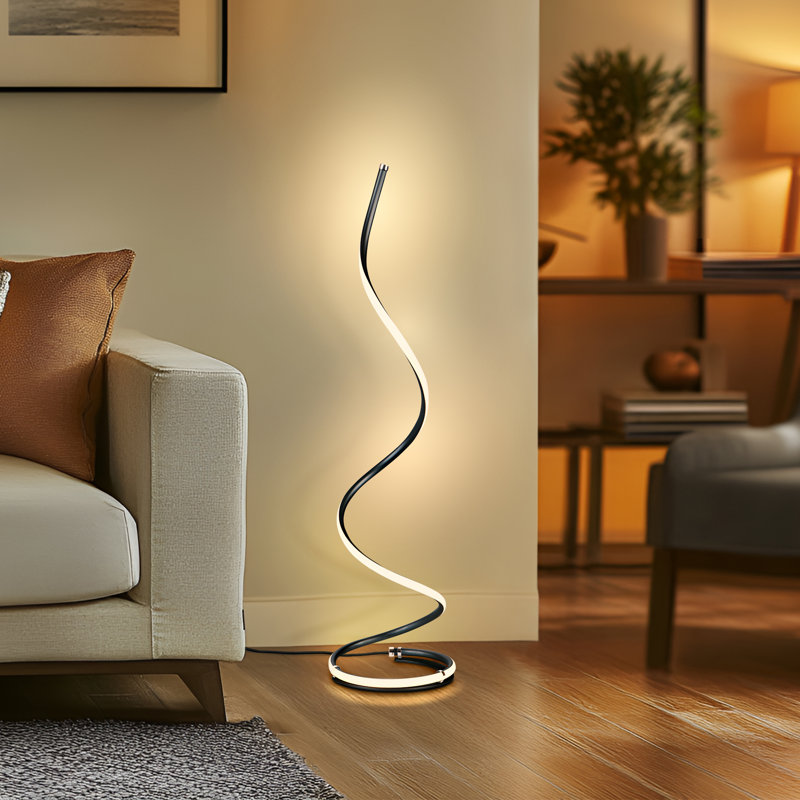 Sleek Allure 38" Jet Black LED Spiral Floor Lamp with Dimmer