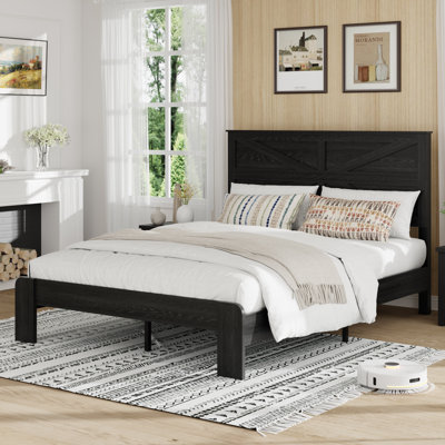 Queen Bed Frame with Headboard , Wood Platform Bed Frame , Noise Free,No Box Spring Needed And Easy Assembly Tool,Large Under Bed Storage,Black