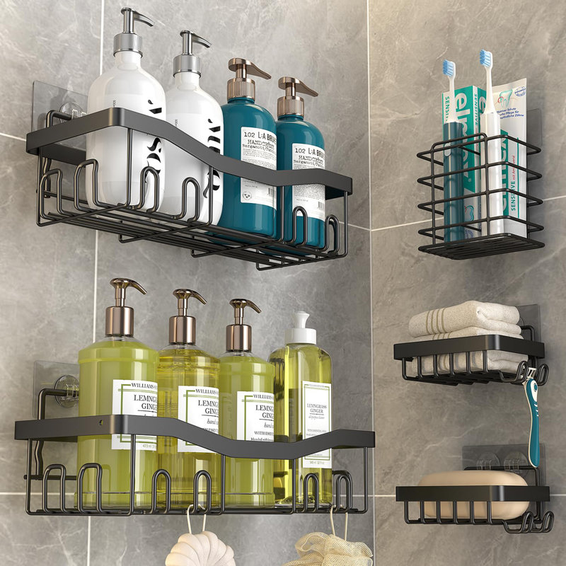 Support de douche antirouille pour salle de bain, support de rangement pour douche [paquet de 5], Noir