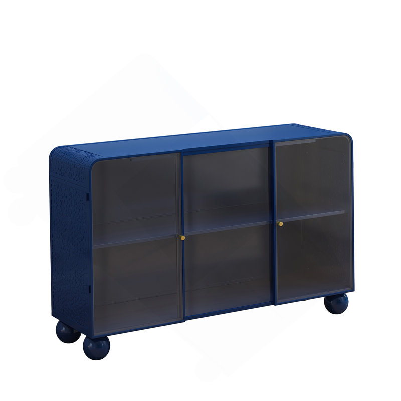 Wood Storage Cabinet with Glass Doors, Blue