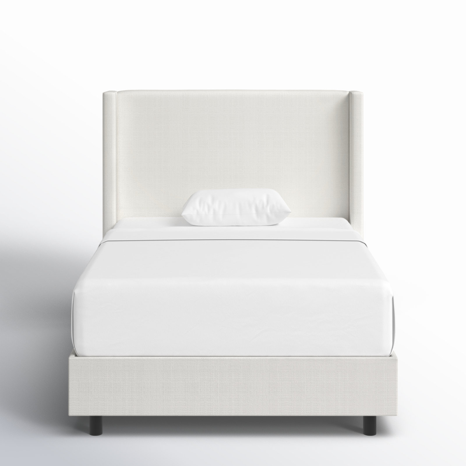Hanson Linen Upholstered Wingback Bed, Twin, Zuma White Textured Linen