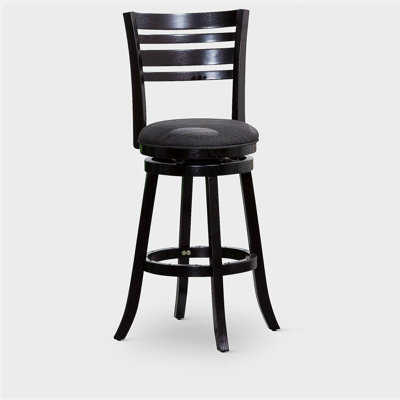 Tabouret de bar pivotant à dossier haut de 30 pouces, café lustré, siège en tissu noir de carbone