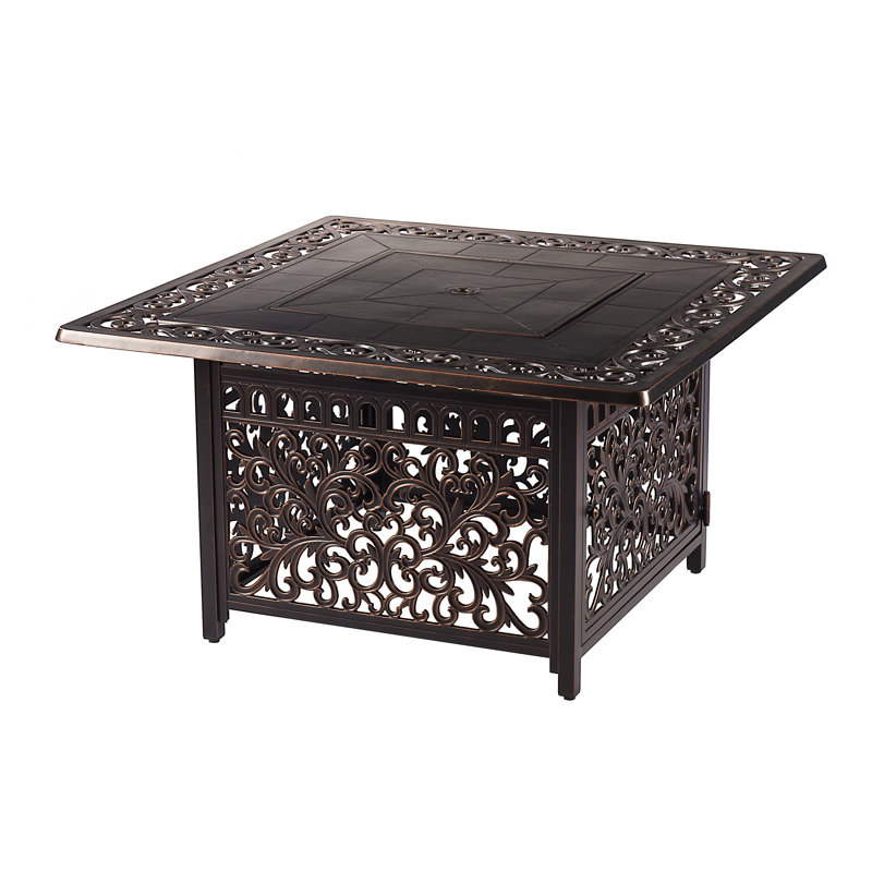 Marquette Square Aluminum Propane Smokeless Fire Pit Table with Hidden Fuel Tank, Antique Copper