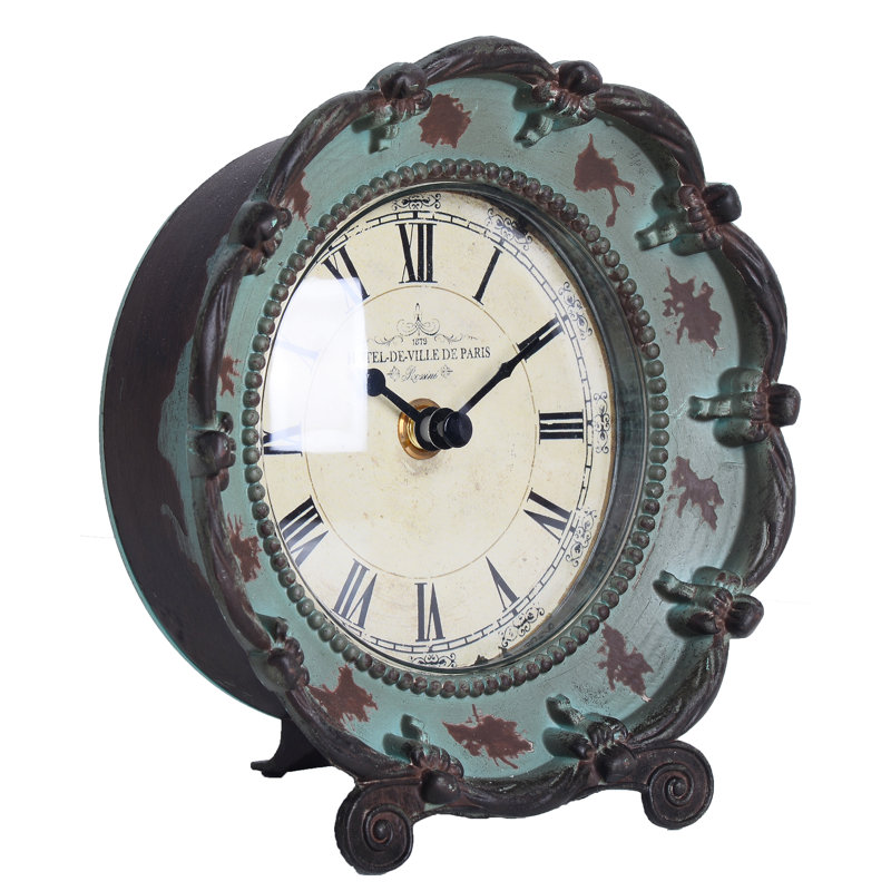 Roman Numeral Quartz Movement / Crystal Tabletop Clock in Distressed Finish