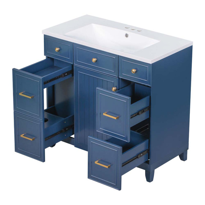Meuble-lavabo simple 36,11 avec comptoir, Bleu marine
