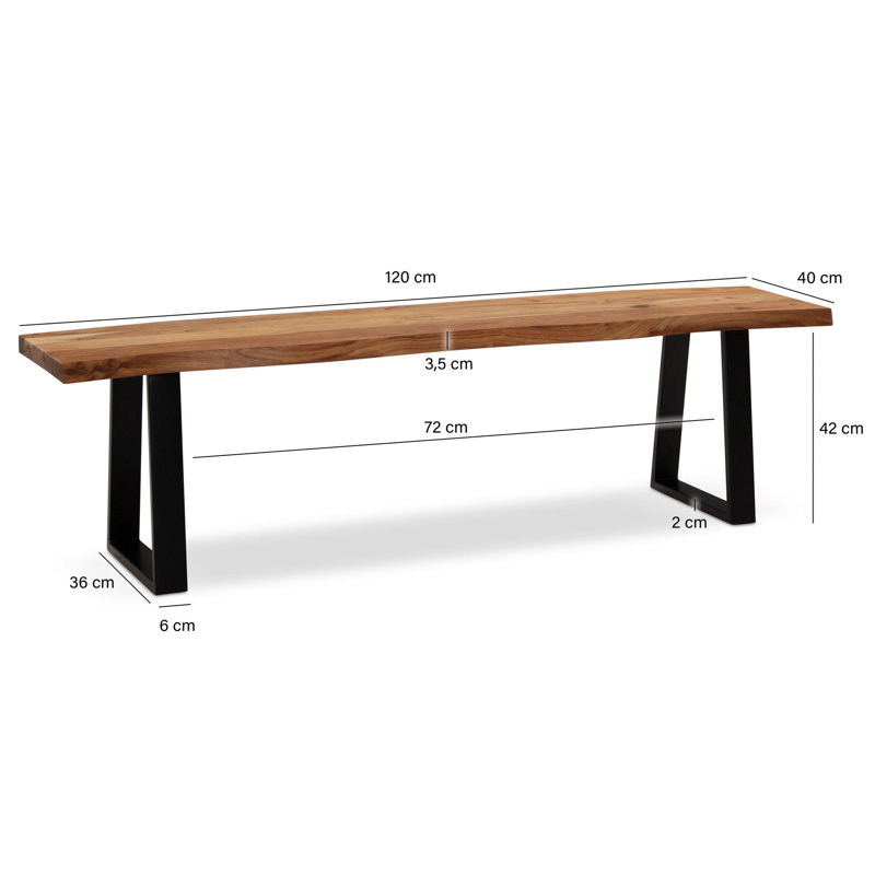 Grano Wood Bench, 45cm H x 120cm W x 40cm D, Black