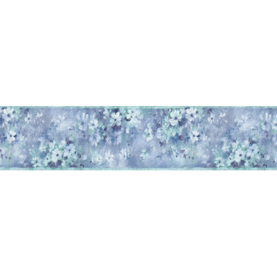 Blue Teal White Flowers Peel And Stick 15' L X 7'' W Wallpaper Border