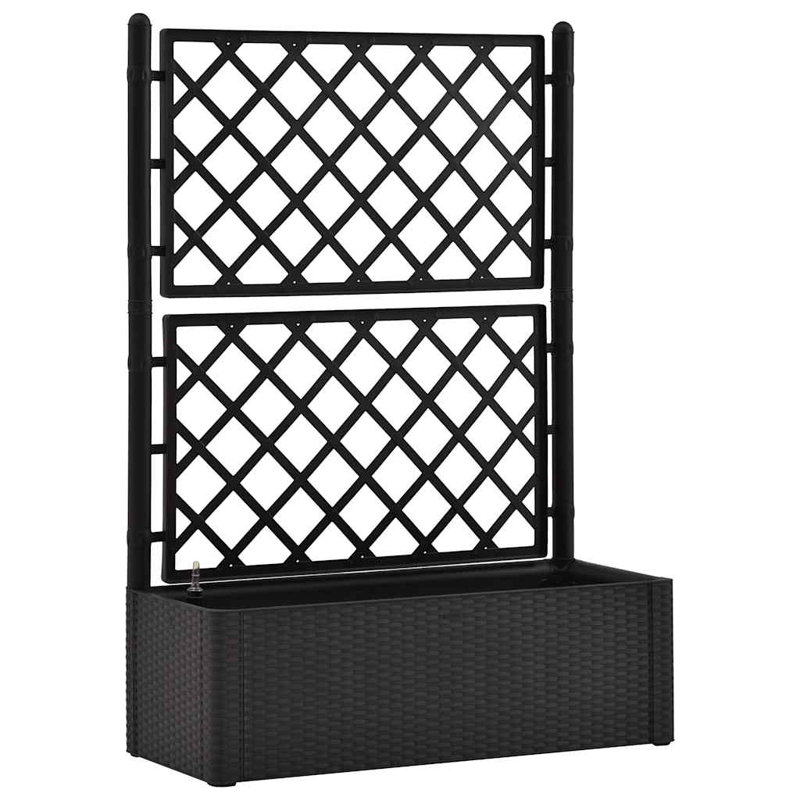 vidaXL Planter Trellis Raised Flower Bed Self Watering System Rattan Look, Anthracite, 55.91" H x 39.37" W x 16.93" D