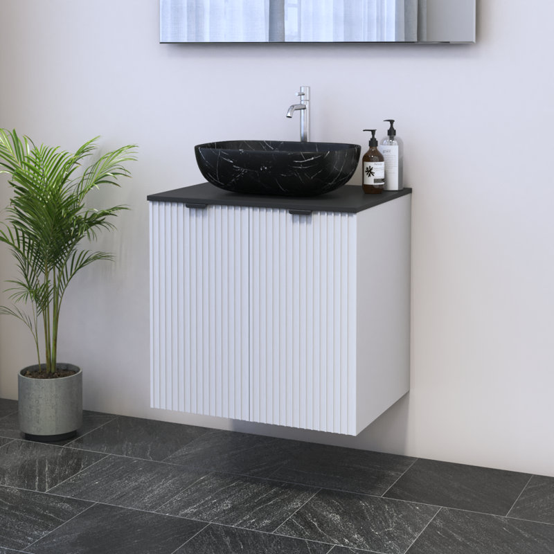 Lissia 23.6'' Single Bathroom Vanity with Top, Black, Black