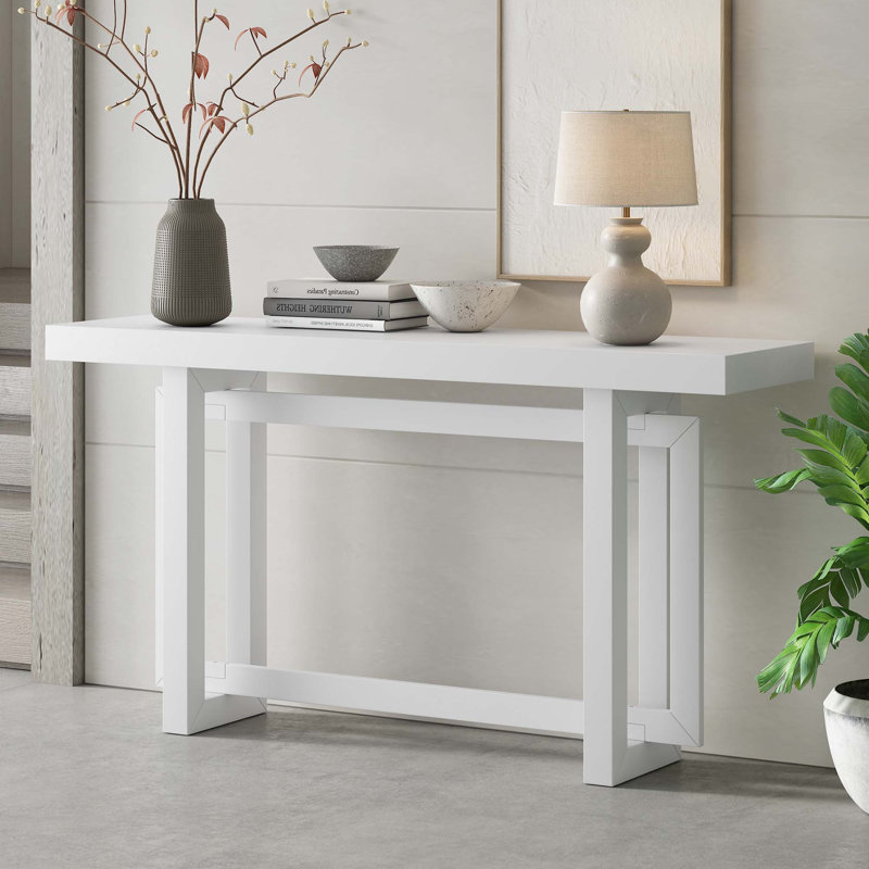 Table d'appoint moderne avec plateau en bois, table basse extra-longue, idéale pour les entrées, les couloirs, les salons, les vestibules, les couloirs