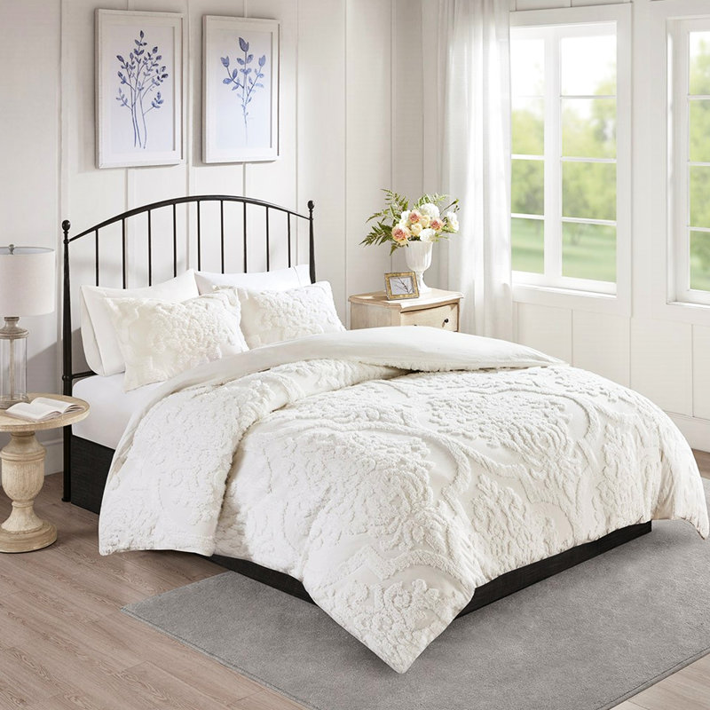Housse de couette en chenille de coton blanc