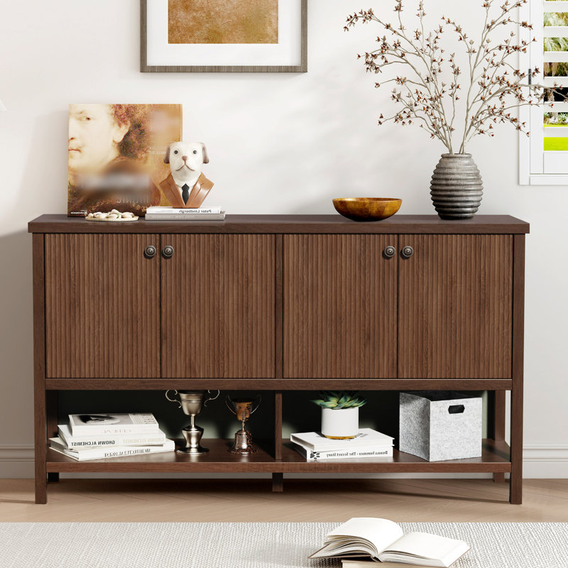 Corbey 59" Sideboard Buffet Cabinet – Fluted 4-Door Storage, Farmhouse Accent Sideboard Large Console Table for Kitchen or Hallway