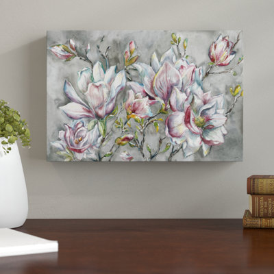 Magnolia On Light Grey by Tre Sorelle Studios - Wrapped Canvas Print