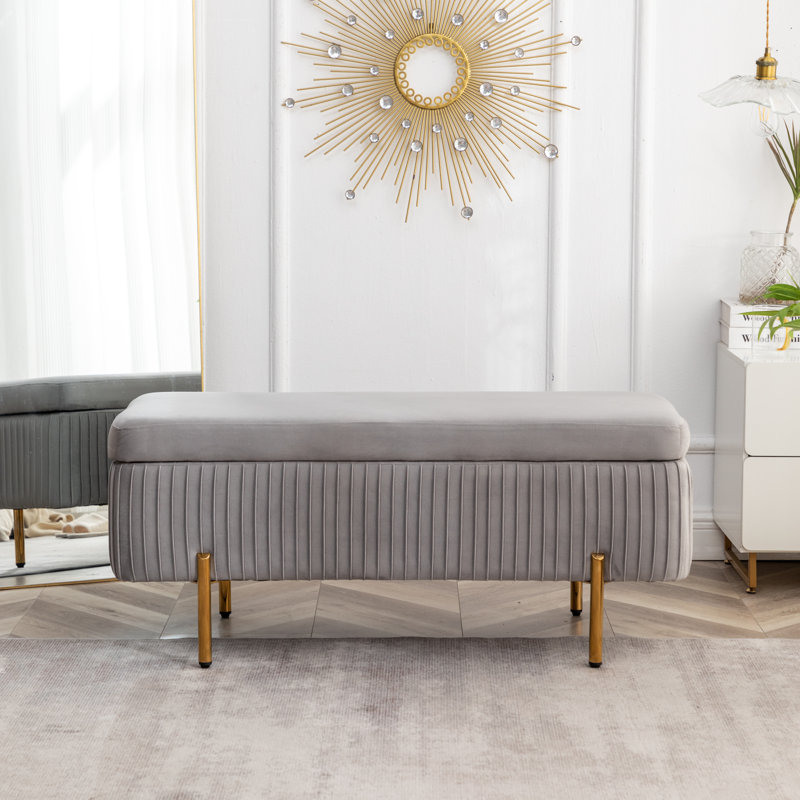 Banc de rangement rembourré en velours Miajah, gris