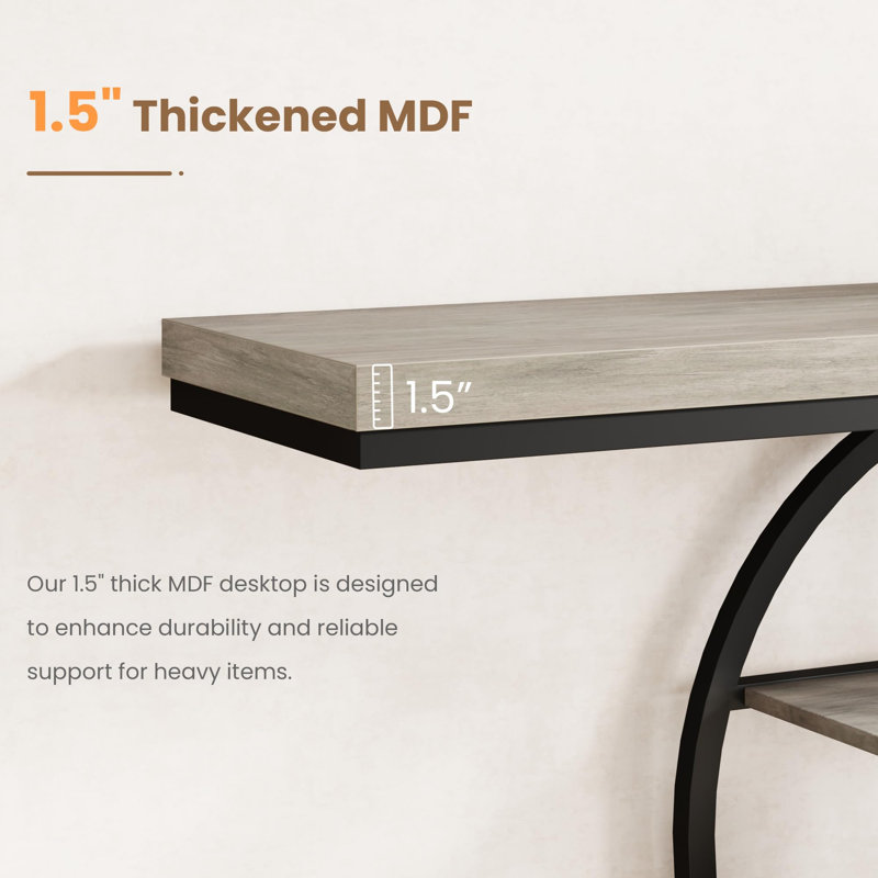 55" Entryway Table with 5-Tier Storage, Industrial Narrow Console Sofa Table with O-Shaped Metal Frame, Gray