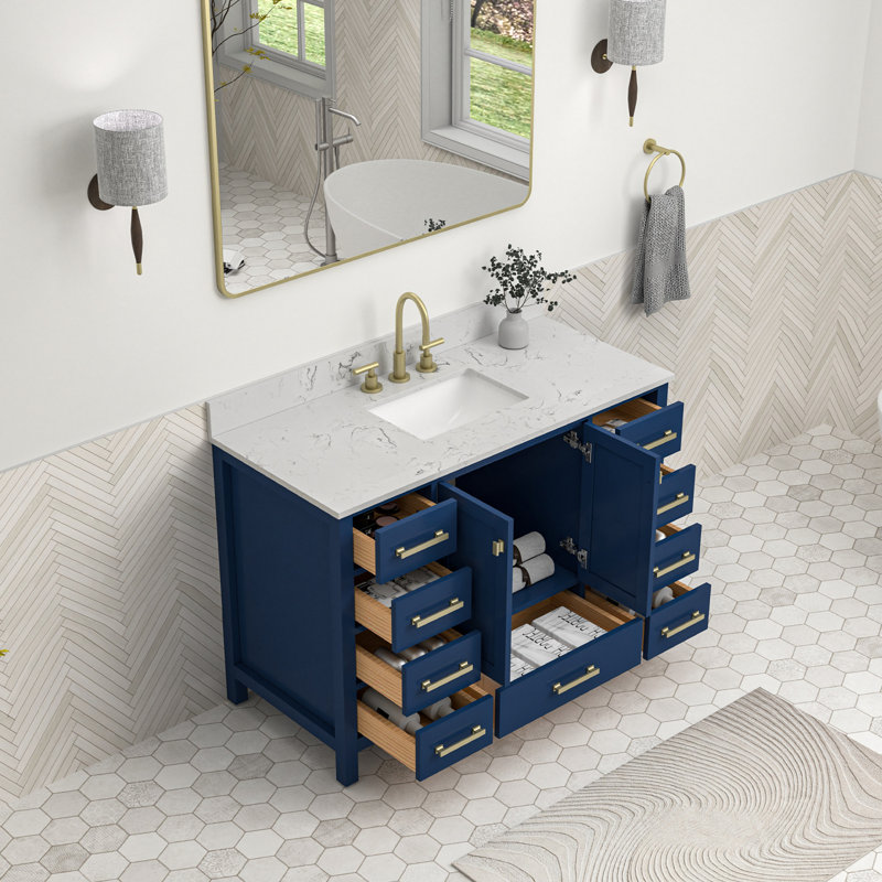 Meuble-lavabo autoportant 48 po avec comptoir en marbre 48 po, Bleu