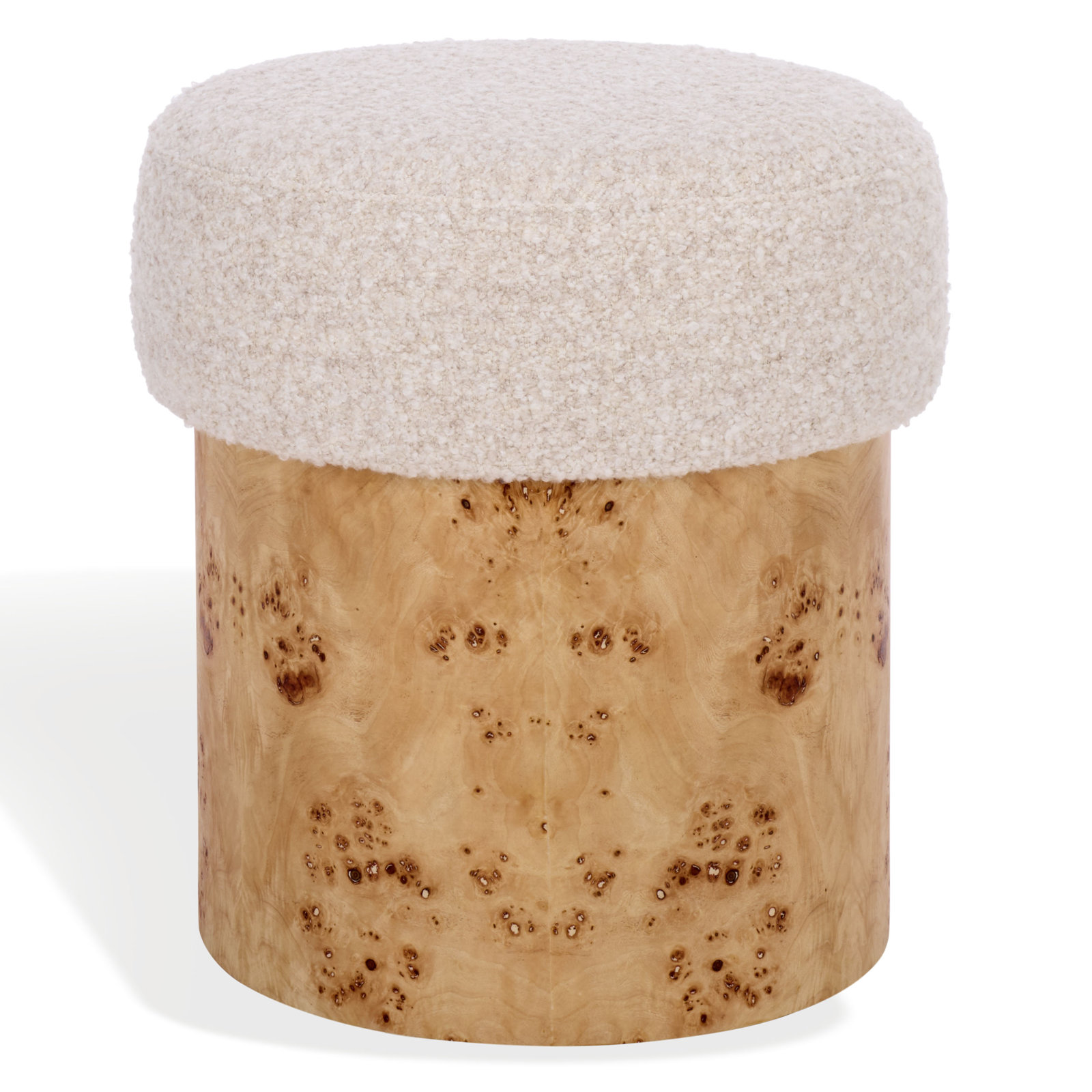  Cooper 16" Burl Ottoman, Cream Boucle