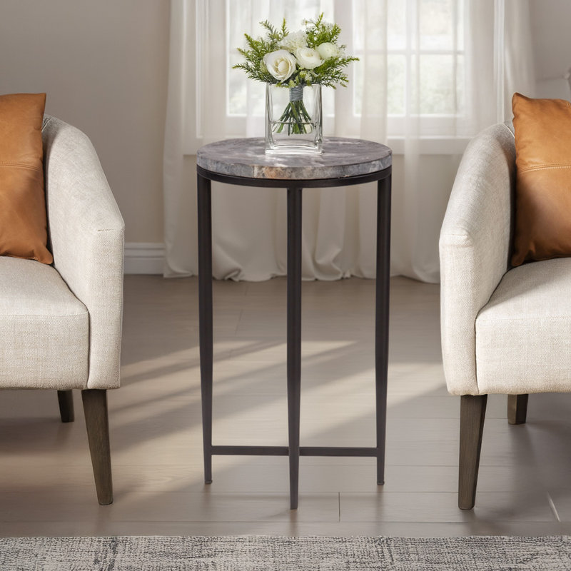 Mumbai 17" Side Table in Grey Septarian with Iron Base