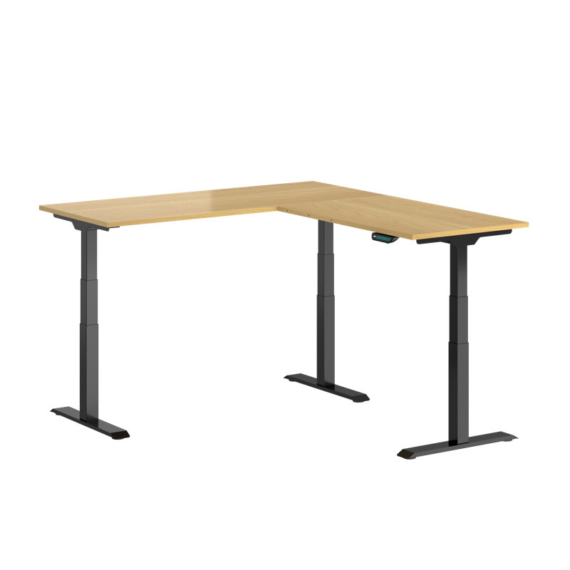 78" L-shaped 3-Motor Electric Adjustable Height Workbench with Solid Wood Top