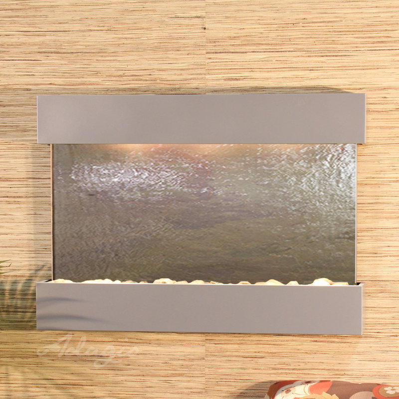 Reflection Creek Henline Fountain with Light, Multi-Color Feather, Silver Metallic, Slate