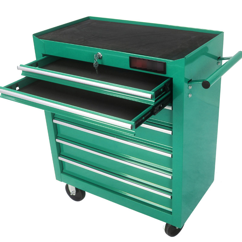 Chariot à outils mobile à 7 tiroirs avec roues - verrouillable, capacité de glissement de roulement de 15 kg, acier laminé à froid, thermolaqué, roues de chariot verrouillables à 2 freins de 4 po, glissière de capacité, fonction en acier transparent,