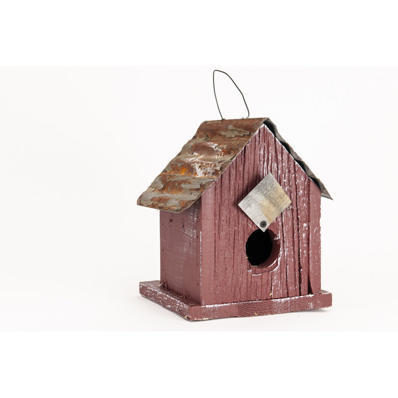 Red Reclaimed Barn Wood and Metal Horseshoe Birdhouse