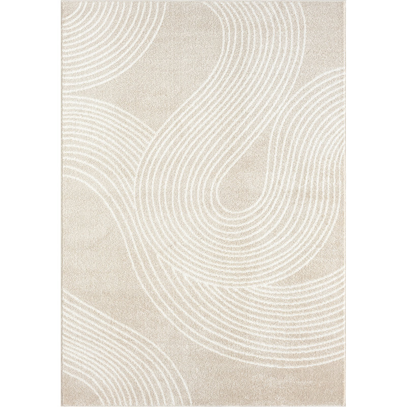 Tapis beige rectangulaire en polypropylène tissé à la machine Rebbecca, Rectangle 7 pi 9 po x 10 pi 2 po