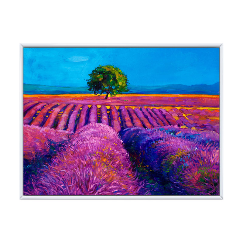 Lavender Fields II - reproduction d'art sur toile encadrée, H 8 po x l 12 po x P 1 po, Cadre flottant blanc